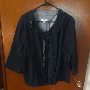 Cato Women's Navy Ruffle Button Down Shirt